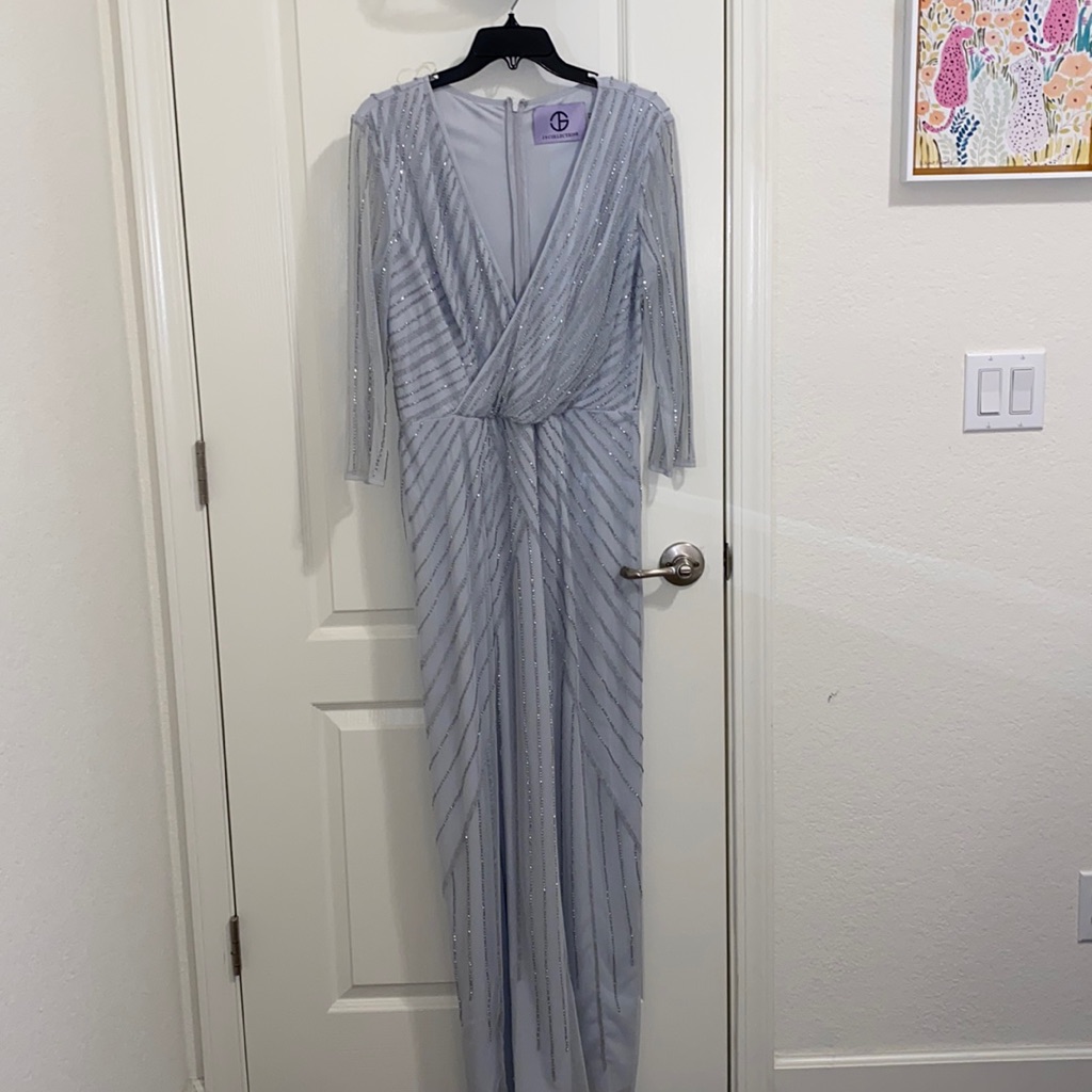 Js Collections Silver Beaded Formal Gown